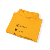 Peace, love and accessibility hoodie