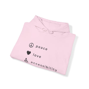 Peace, love and accessibility hoodie