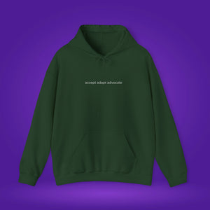 accept adapt advocate hoodie with this is me back logo