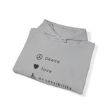 Peace, love and accessibility hoodie