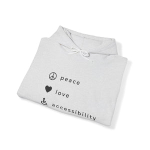 Peace, love and accessibility hoodie