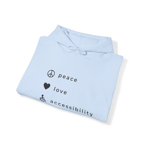 Peace, love and accessibility hoodie