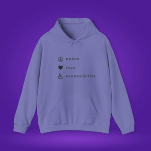 Peace, love and accessibility hoodie