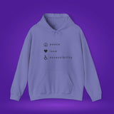 Peace, love and accessibility hoodie